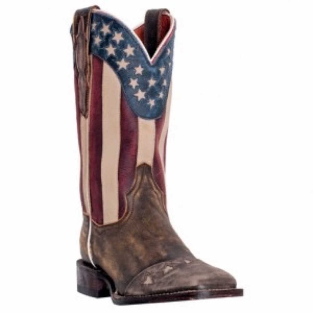 Dan Post Betsy American Flag Distressed Leather Square Toe Boots Size 8M